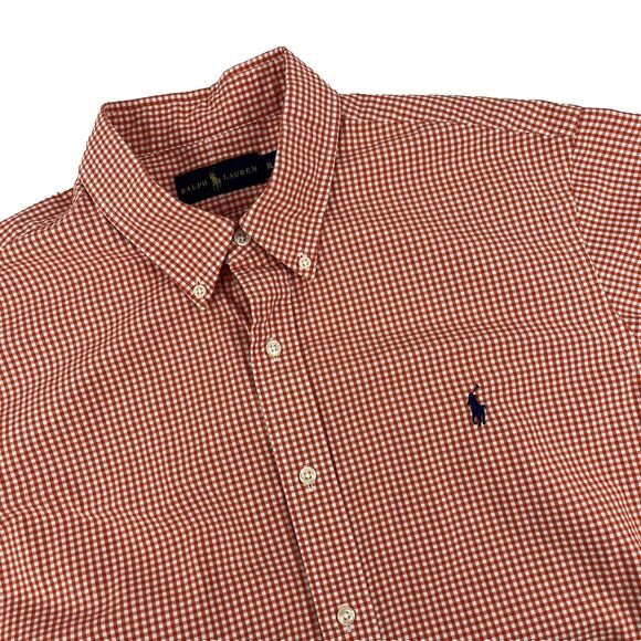 Mens Ralph Lauren Short Sleeve Button Down Shirt Size XL Gingham Check Orange - Picture 1 of 7
